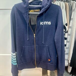 Aviator Nation — Navy Blue Hoodie with iCIMS Logo — 5 Striped Sleeve